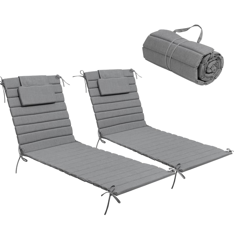 Outdoor Chaise Lounge Cushion Quilted Patio Sun Lounger Pad with Straps