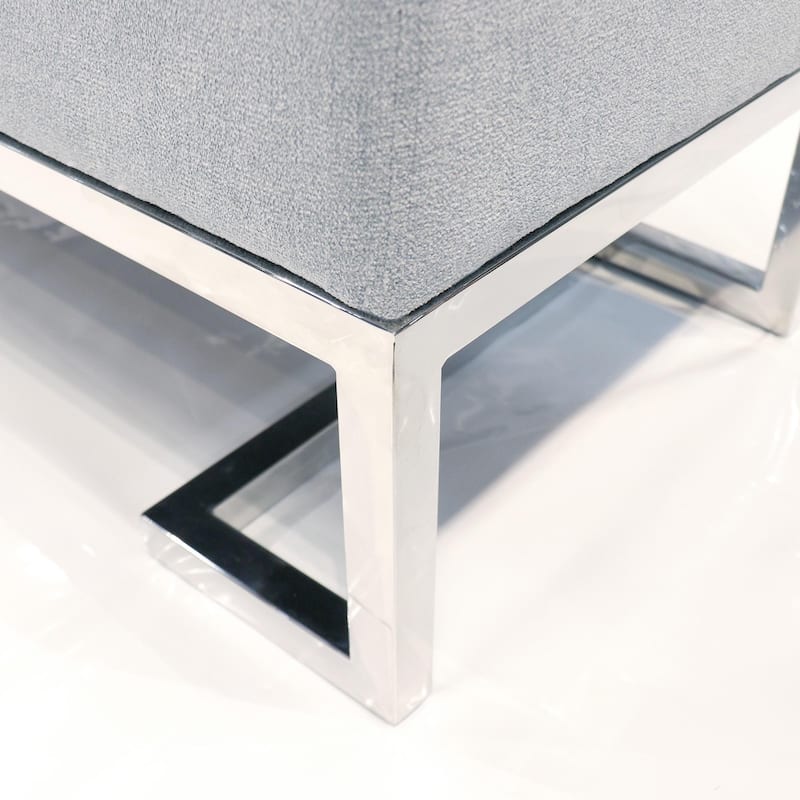 Pasargad Home Luxe Upholstered Stainless Steel Bench - W48"xD16.5"xH17.6"