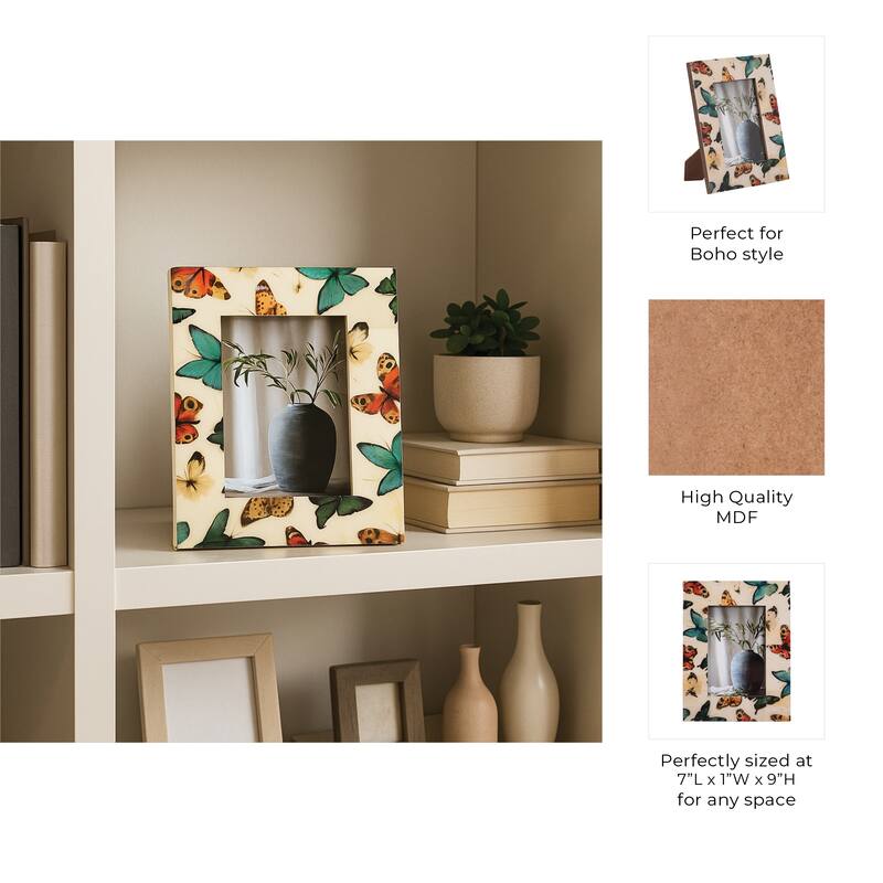 Wood Resin Butterflies Photo Frame Decor - Ivory