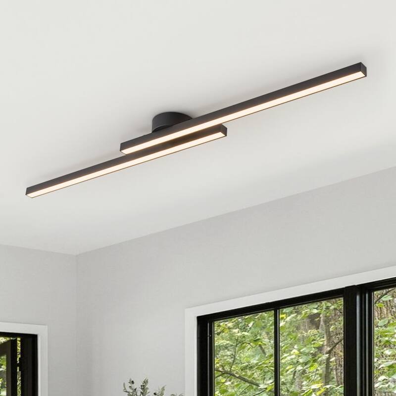 Contemporary 2-Light Black Linear Dimmable LED Vanity Wall Lamp