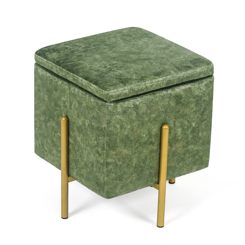 Adeco Square Velvet Storage Ottoman Multi-Function Vanity Footstool