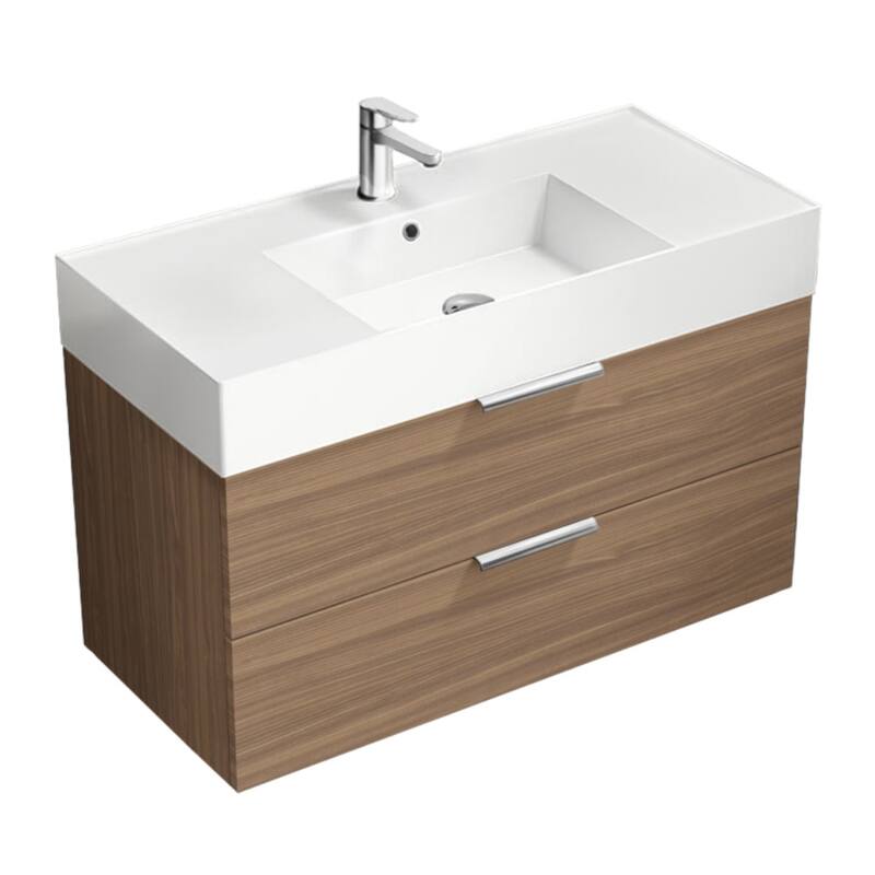 Nameeks Derin-4018-W Derin 40" Wall Mounted Single Basin Vanity Set - Walnut / Chrome - Walnut Finish