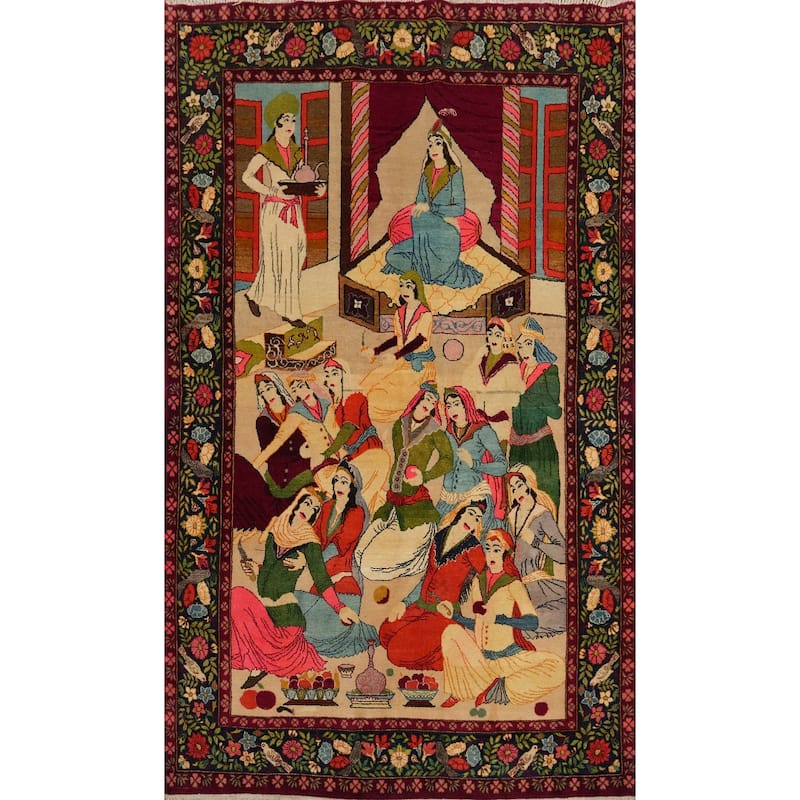 Hand Knotted Oriental 100% Wool Carpet Traditional Pictorial Multi-Colored Kashan Area Rug - 7' 0'' X 4' 4''