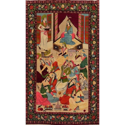 Hand Knotted Oriental 100% Wool Carpet Traditional Pictorial Multi-Colored Kashan Area Rug - 7' 0'' X 4' 4''