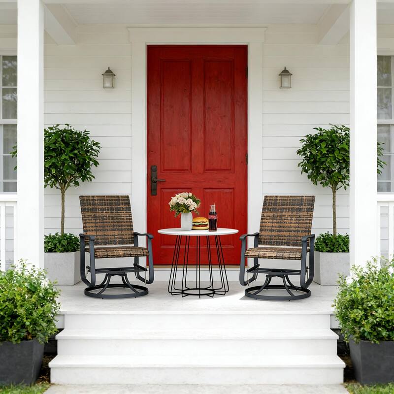 GDFStudio - Sebastian Outdoor Wicker Swivel Glider Chair Set of 2