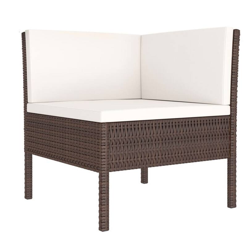 3pc Outdoor Modular Sofa Set, Cushions, Cream White, Brown Poly Rattan
