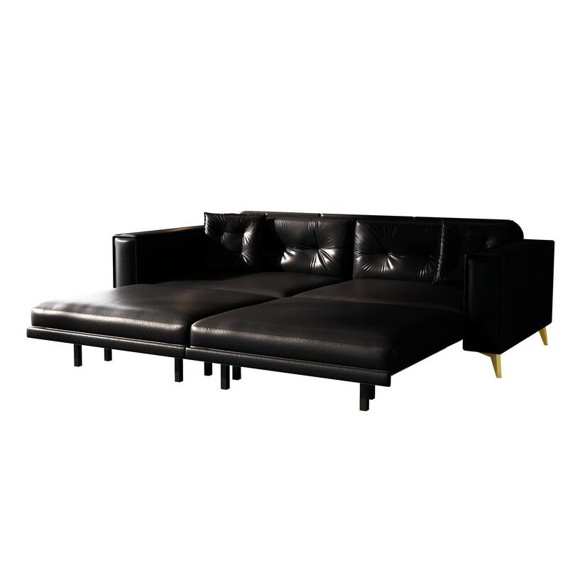 Oversized 3-in-1 Convertible Sofa Bed, 92.1" Faux Leather Square Arms Loveseat, Modern Pull-Out Sleeper Couch with Pillows