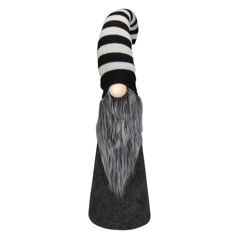 27" LED Lighted Black and White Striped Gnome Christmas Figure