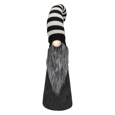 27" LED Lighted Black and White Striped Gnome Christmas Figure