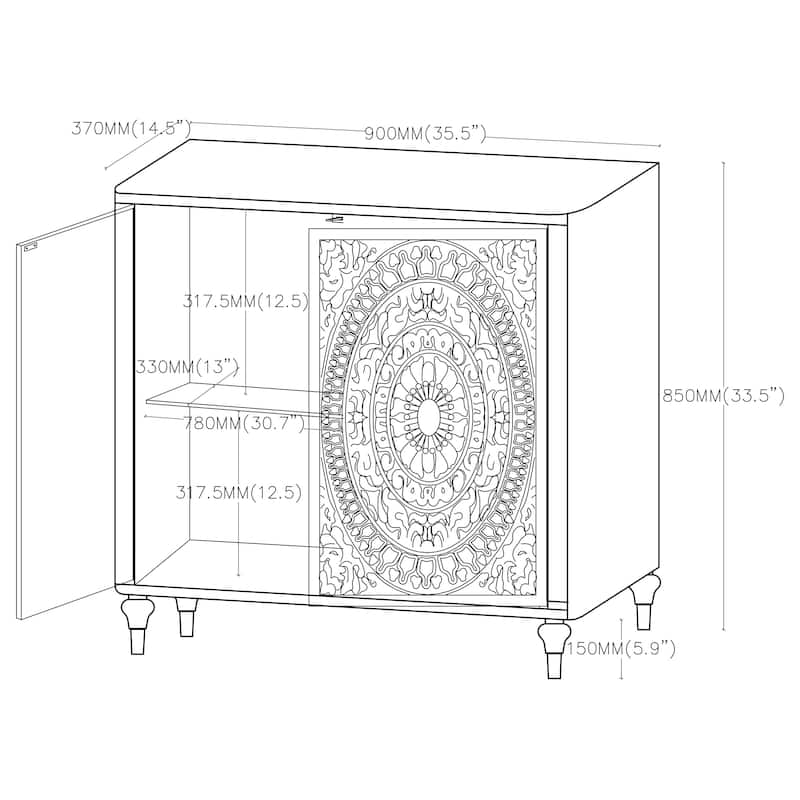 Cardella 2-Door Mandala Accent Cabinet Distressed White