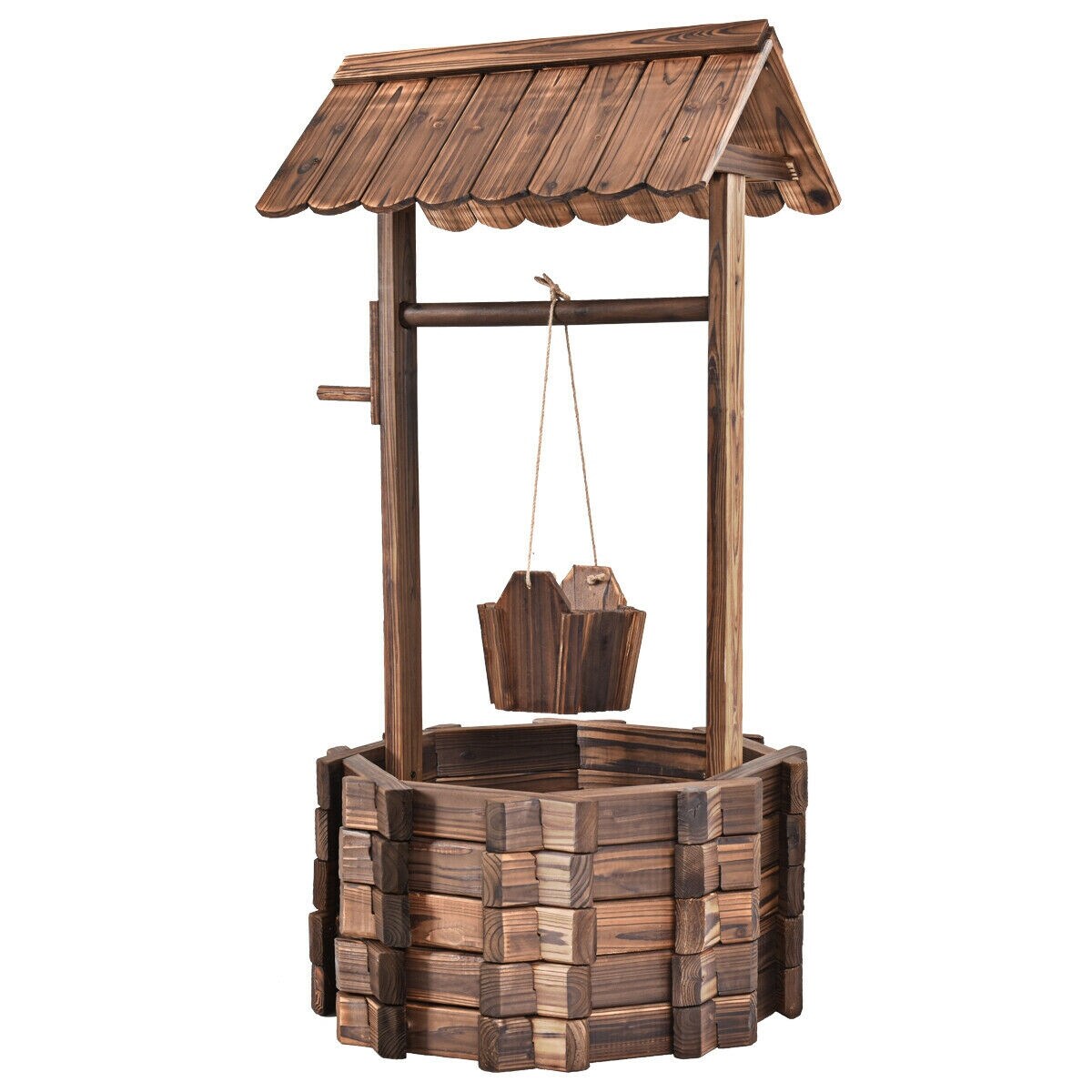 Shop Costway Outdoor Wooden Wishing Well Bucket Flower Plants