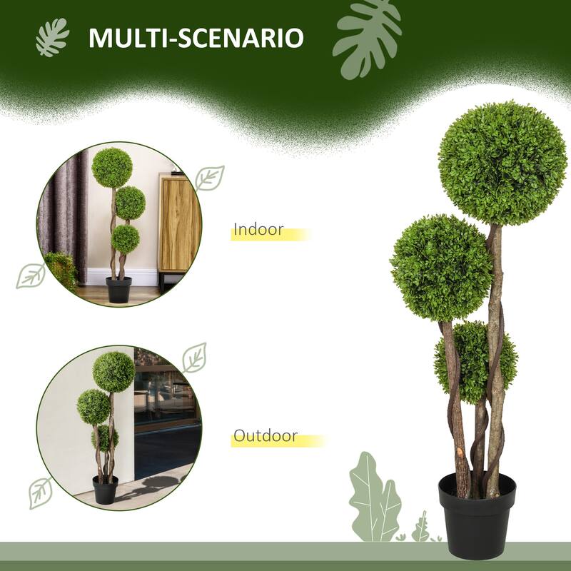 HOMCOM Artificial Plant for Home Decor Indoor & Outdoor Fake Plants Artificial Tree in Pot, 3 Ball Boxwood Topiary Tree