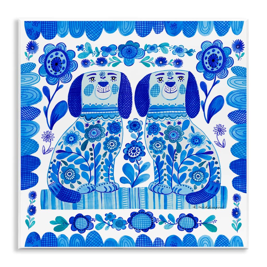 Stupell Blue Folk Style Puppies Wall Plaque Art Design By Kay Widdowson