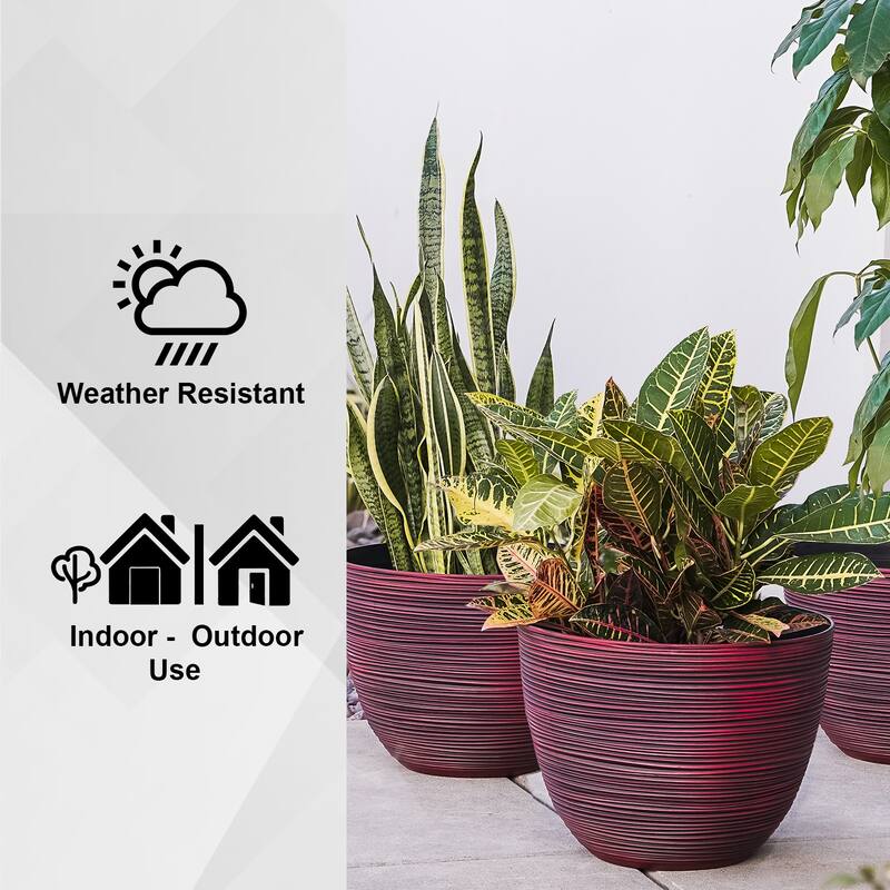 XBrand 12 in. Tall Modern Nested Round Textured Indoor Outdoor Pot Planter (Set of 3)