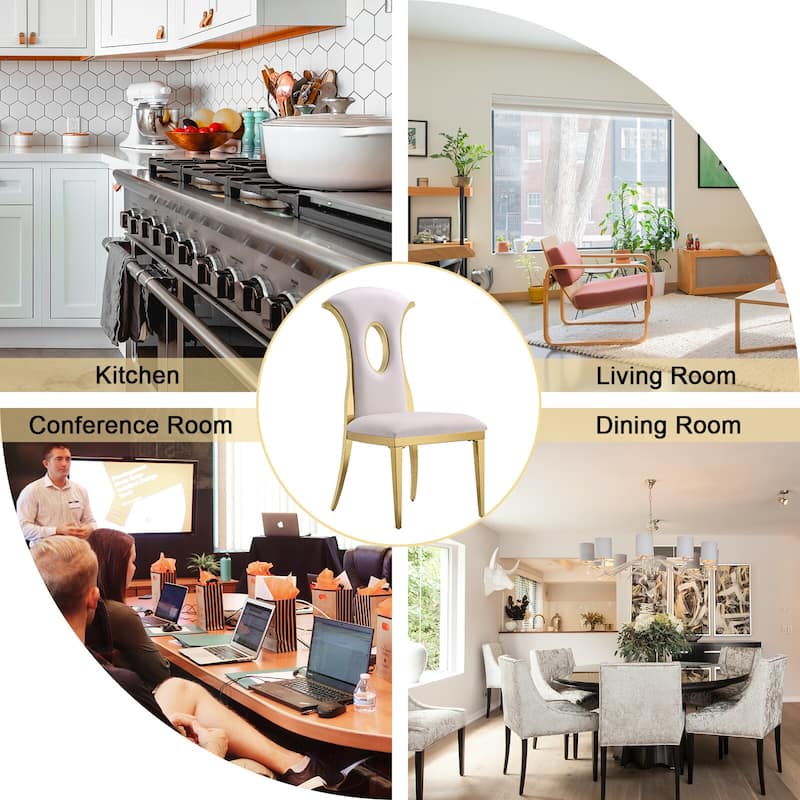 Luxury White Velvet Dining Chairs with Polished Gold Legs