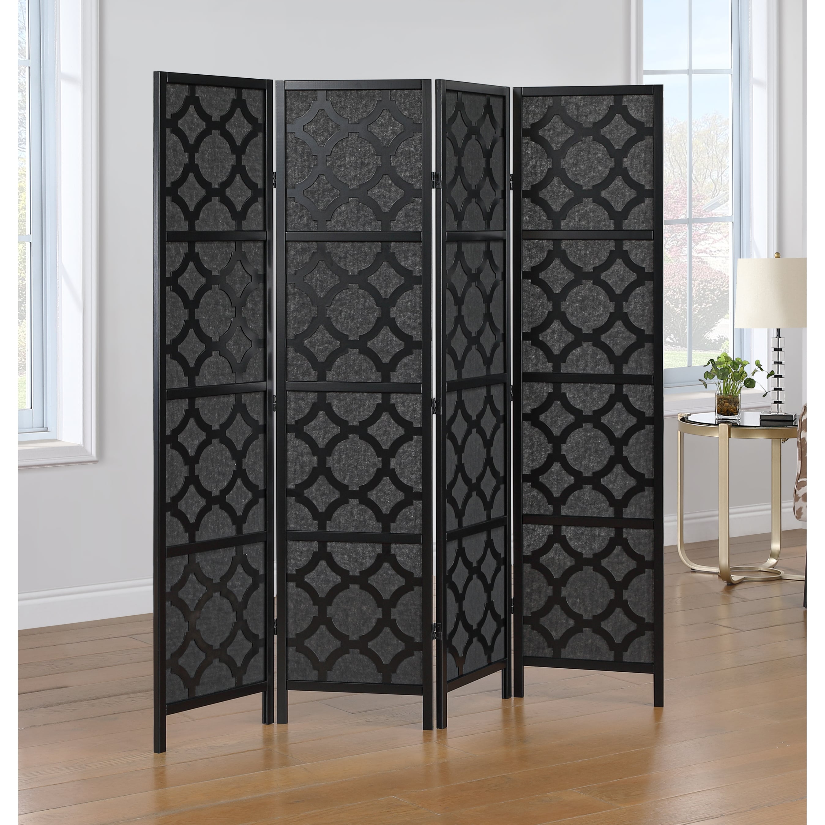 Roundhill Furniture Virelle 4-Panel Room Divider, Decorative Folding Freestanding Privacy Screen