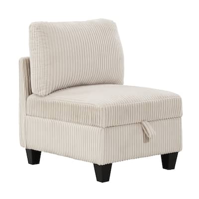 Ellene Modular Armless Chair With Storage, Soft Beige Corduroy