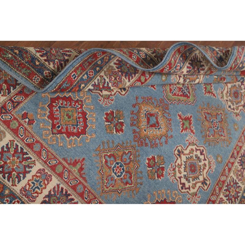 Light Blue Kazak Area Rug Hand-Knotted Bedroom Wool Carpet - 4'10" x 6'7"