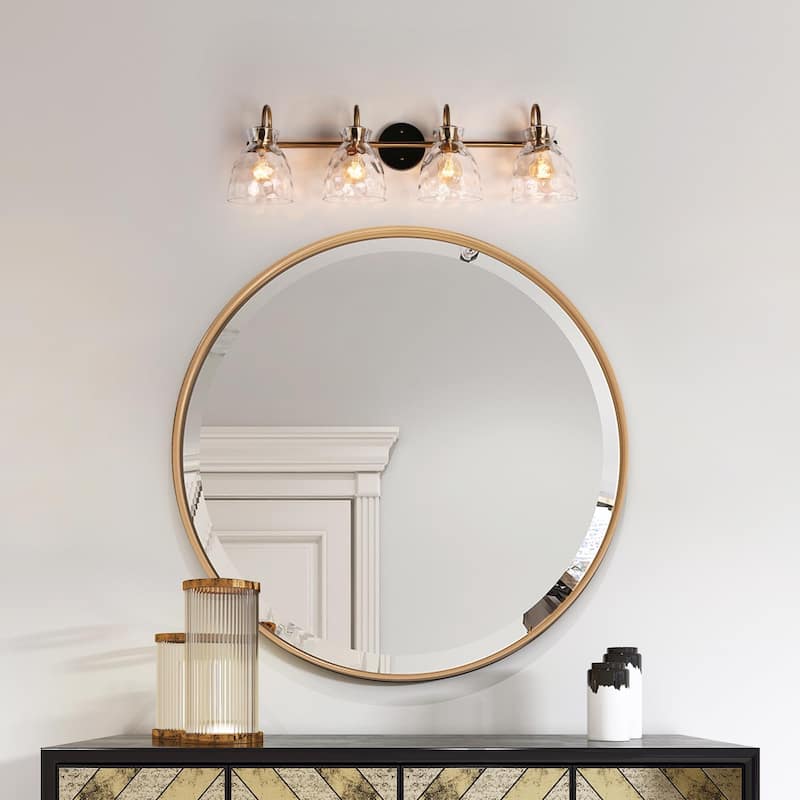 Elisie Modern Glam 4-light Bathroom Vanity Light Transitional Black Gold Sconce with Water Glass - L 31.5" x W 7.5" x H 9"