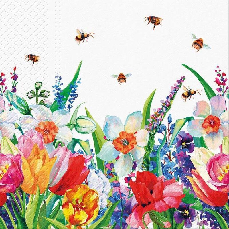 Set Of 20 Luncheon Meadow With Bees Napkins