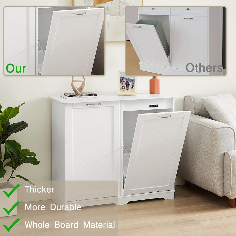 Double Tilt Out Trash Cabinet Free Standing 10 Gallon Recycling Trash Can Cabinet with negative ion and deodorizing function