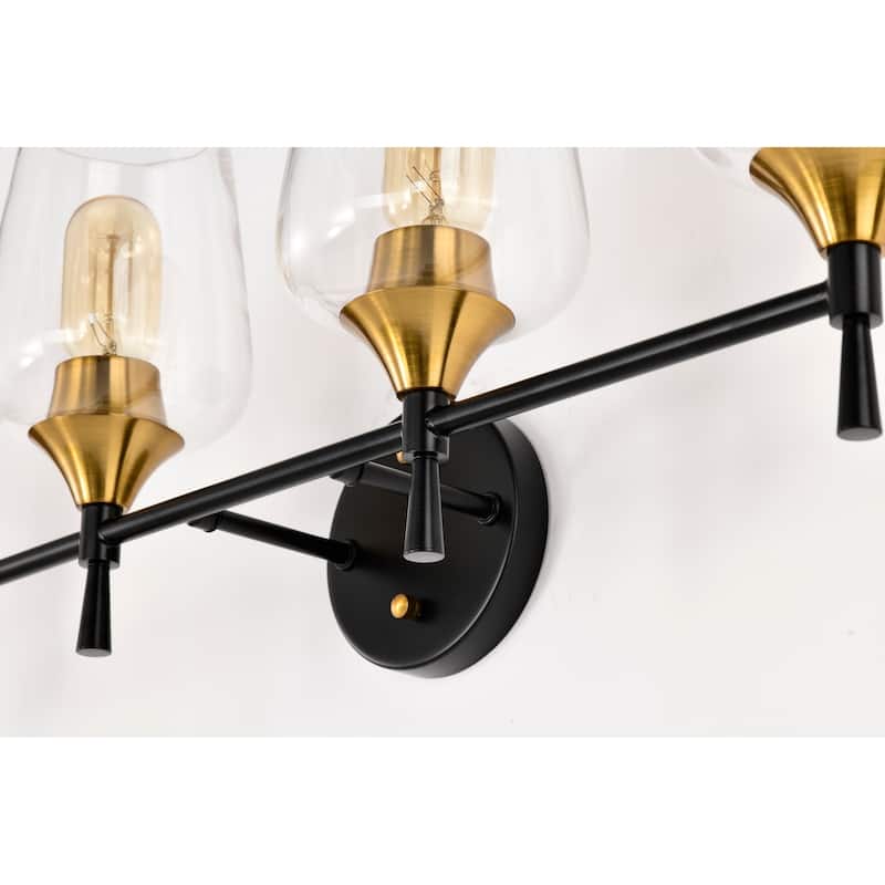 Black and Antique Brass 4-Light Modern Vanity Light with Clear Glass Shades - Black and Antique Brass