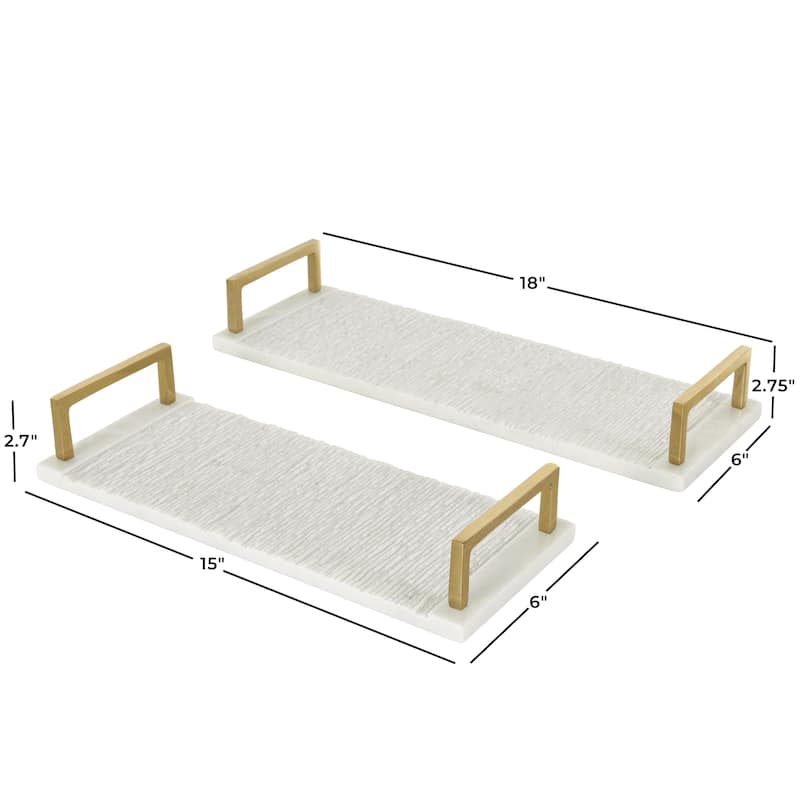 Marble Textured Living Room Decor Tray with Gold Handles - Set of 2 White - Roche River Decor