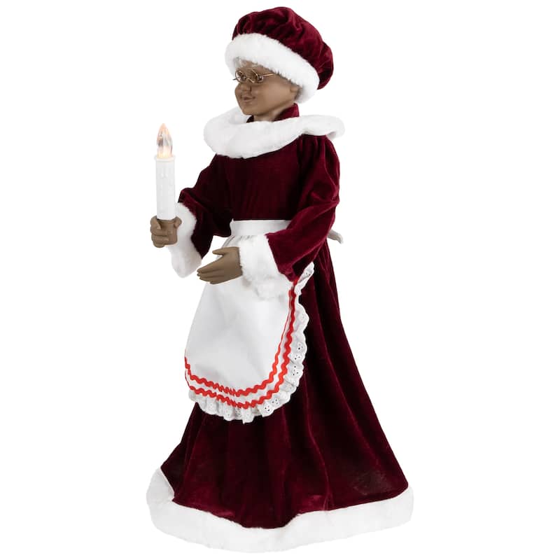 Animated and Musical African American Mrs. Claus with Lighted Candle Christmas Figure - 24"