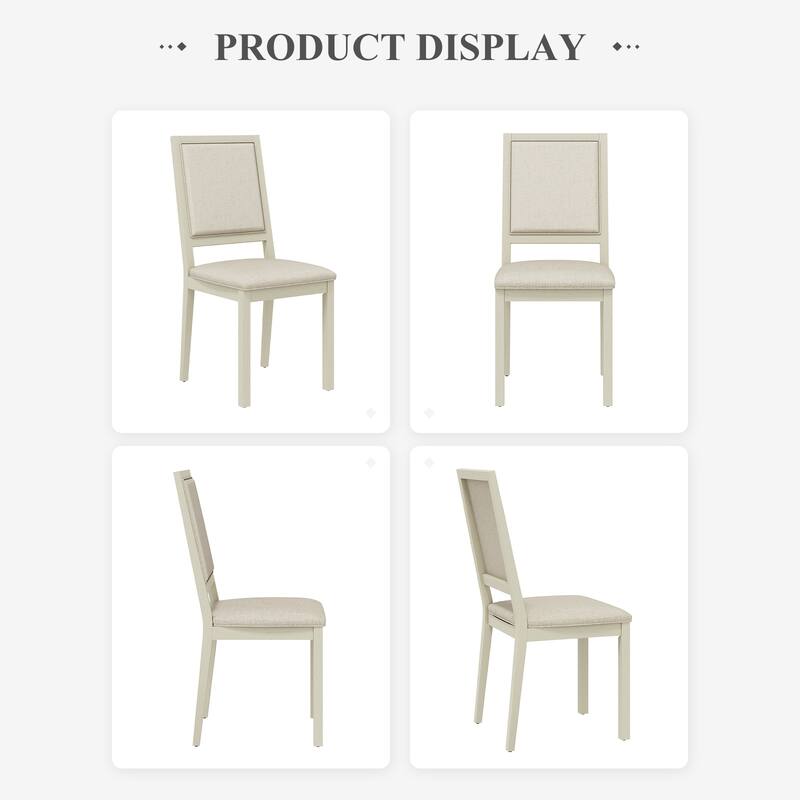 Farmhouse Set of 2 Upholstered Dining Chairs - Rustic Wood Legs & Fabric Seats for Kitchen, Dining Table