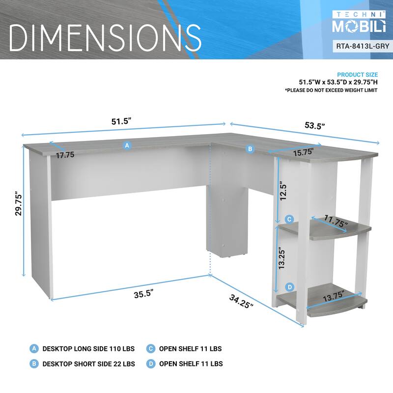 Modern L-Shaped Desk with Side Shelves