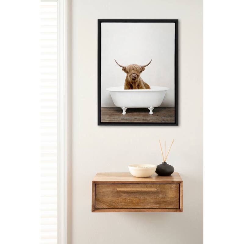Kate and Laurel Sylvie Highland Cow Tub Framed Canvas by Amy Peterson