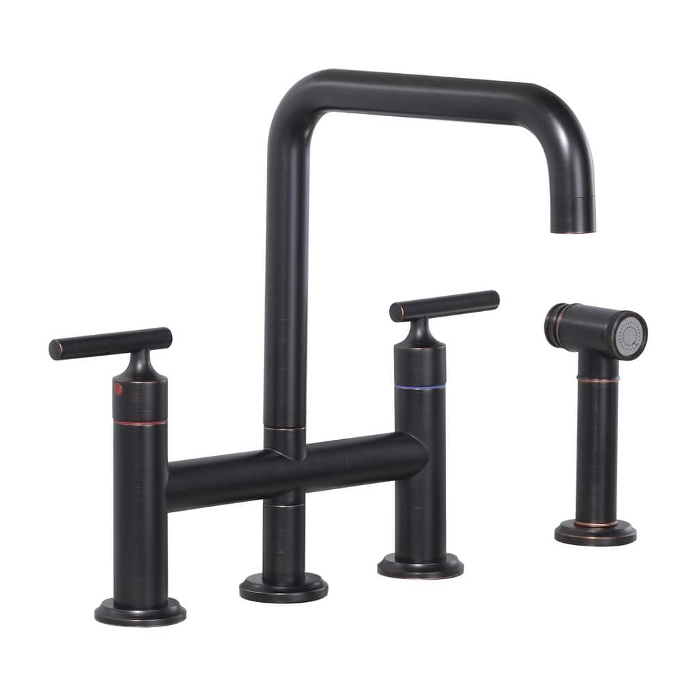 WOWOW Double Handle Bridge Kitchen Faucet with Side Sprayer