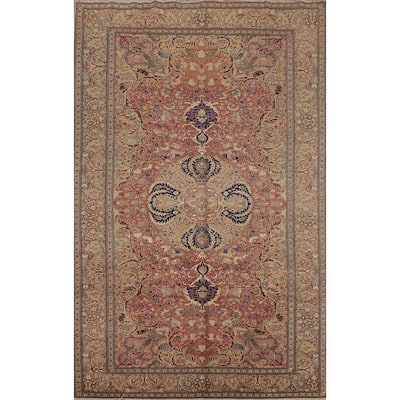 Pink Anatolian Turkish Vintage Rug Hand-Knotted Floral Wool Carpet - 6'8" X 9'9"