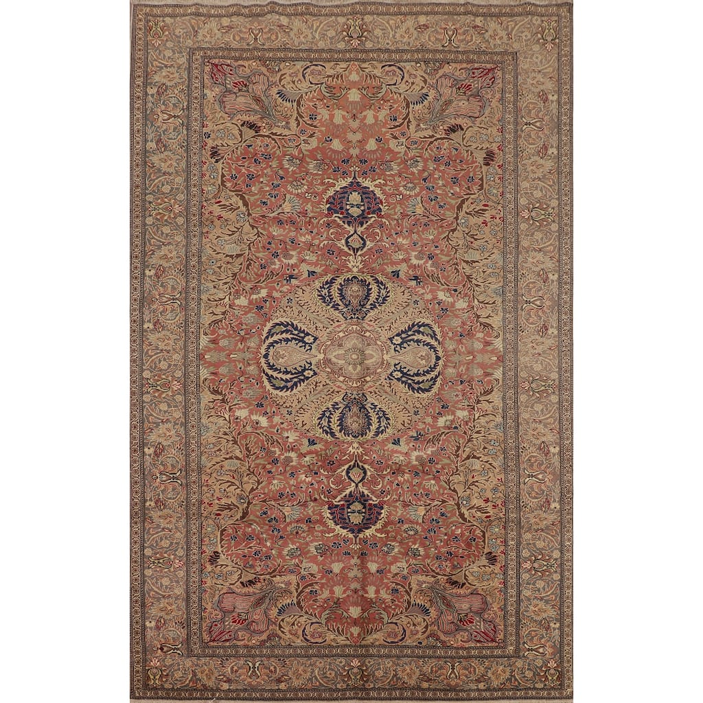 Pink Anatolian Turkish Vintage Rug Hand-Knotted Floral Wool Carpet - 6'8" X 9'9"