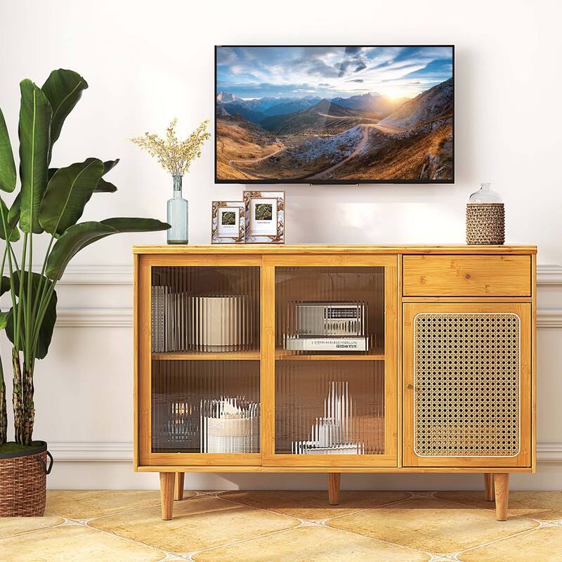 Costway Buffet Sideboard Cabinet Rattan Console Table with Sliding - See Details