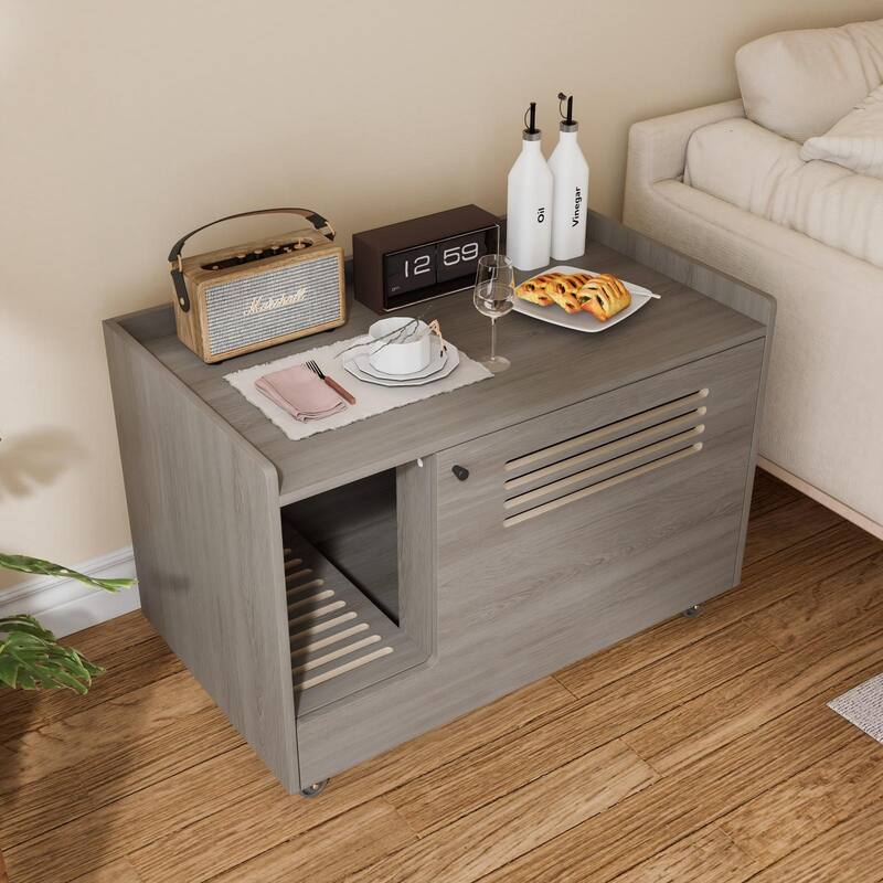 White Cat Litter Box Enclosure,Hidden Litter Box Furniture with top side fence