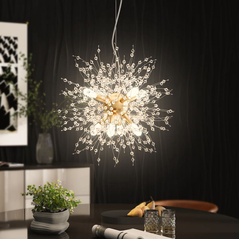 9 Lights Modern Crystal Chandelier Gold Dandelion Chandelier