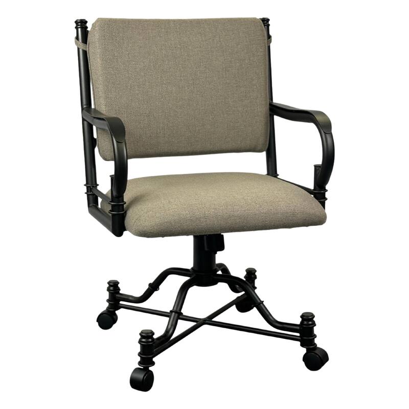Tempo Furniture Bullseye Caster Swivel Tilt Dining Chair w/ Arms Armchair Pebblestone Powder Coat Finish & Stanford Taupe Fabric