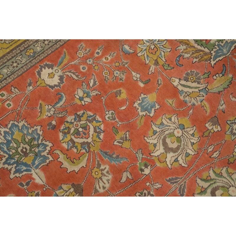 Hand Knotted Oriental 100% Wool Carpet Traditional All-Over Oranges & Rust Tabriz Area Rug - 11' 3'' X 7' 7''