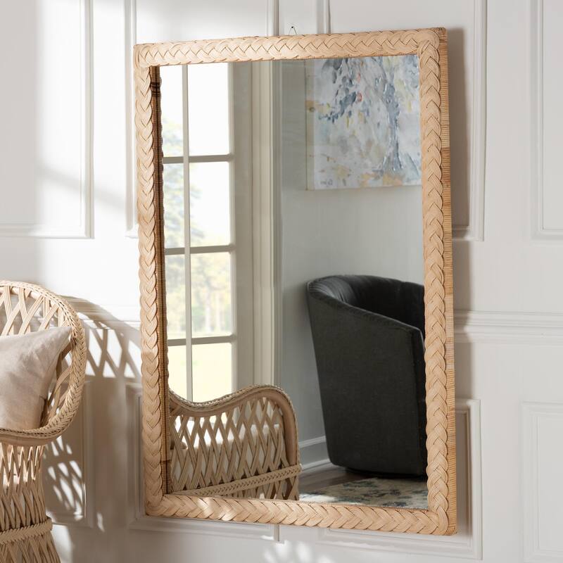 Lanica Japandi Sun Bleached Rattan Wall Mirror
