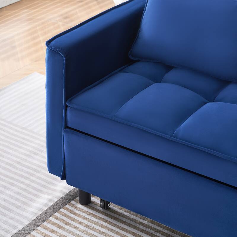 Velvet 3 in 1 Pull Out Loveseat Sofa Convertible Sleeper Love Seat Bed Tufted Futon Sofa with 2 Pillows and Pockets