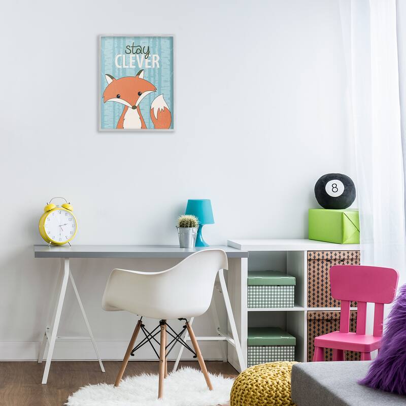 Stupell Stay Clever with Fox Framed Giclee Art Design By Kim Allen