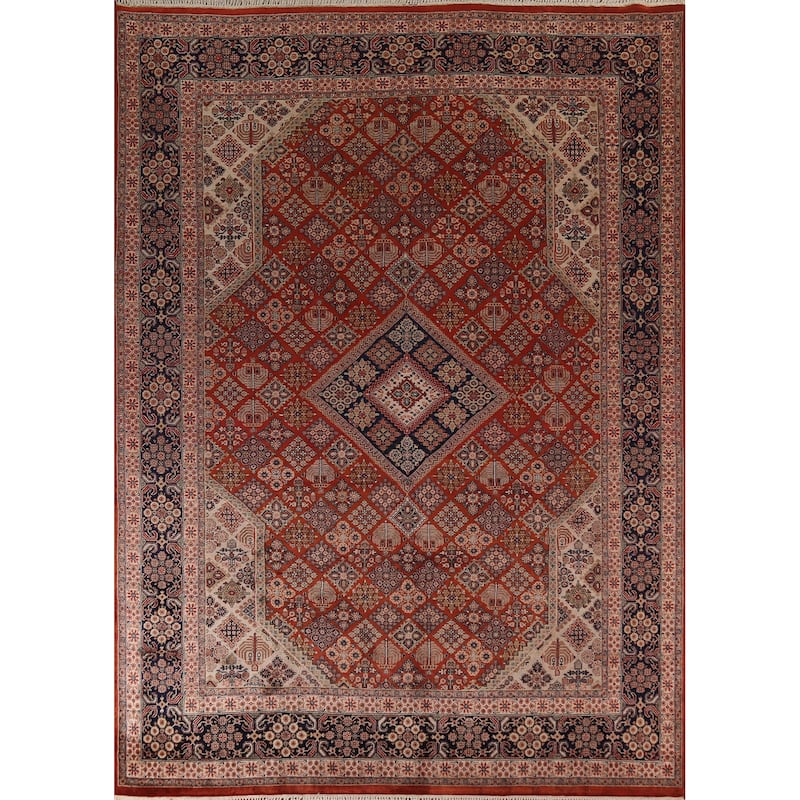 Orange Geometric Meymeh Indian Area Rug Hand-Knotted Wool Carpet - 8'8"x 11'4"