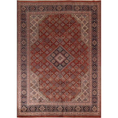 Orange Geometric Meymeh Indian Area Rug Hand-Knotted Wool Carpet - 8'8"x 11'4"