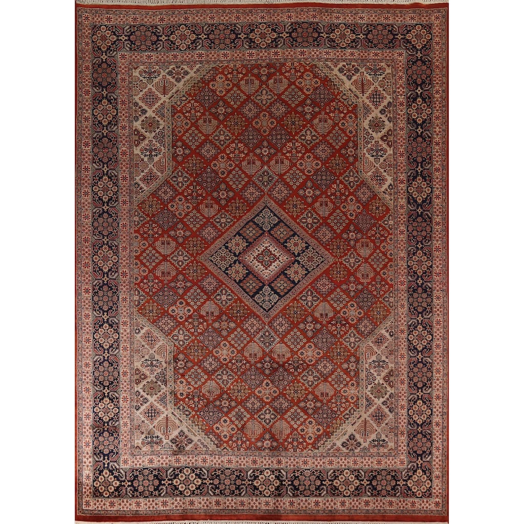 Orange Geometric Meymeh Indian Area Rug Hand-Knotted Wool Carpet - 8'8"x 11'4"