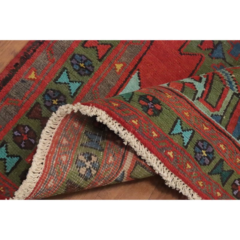 Hand Knotted Oriental 100% Wool Carpet Traditional Geometric Oranges & Rust Heriz Runner Rug - 9' 10'' X 3' 1''