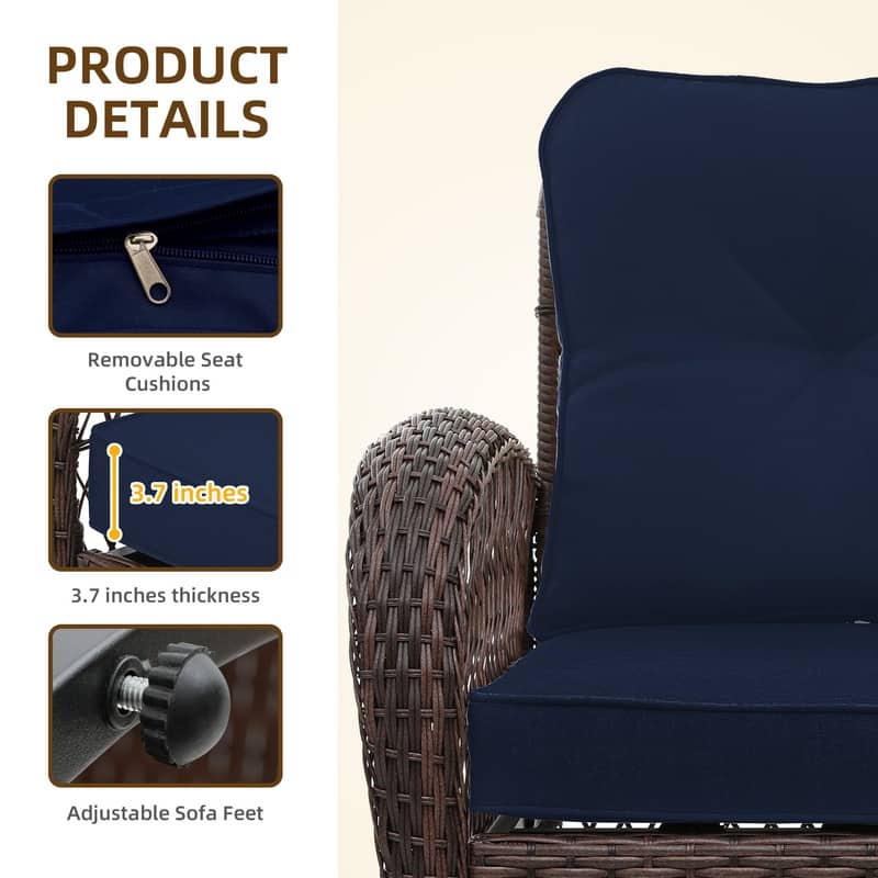 Patio Watcher 2-Piece Outdoor Brown Rattan 360 Degree Swing Patio Conversation Chair Set with Cushions