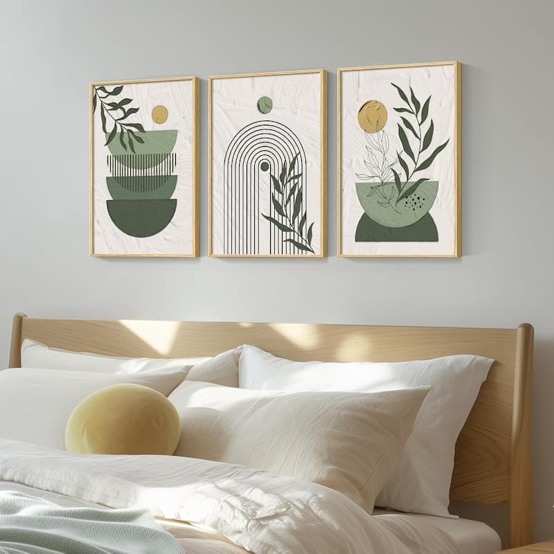 Framed Sage Green Large Boho Canvas Wall Art