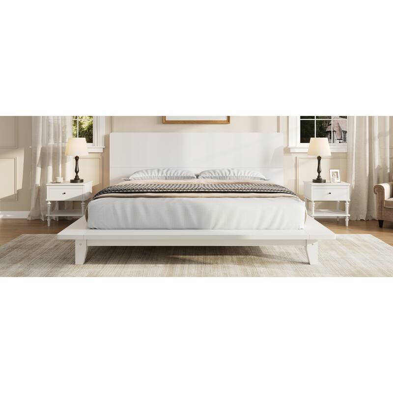 Wooden Platform Bed Frame with Headboard, Rustic Bed Frame with Wood Center Slats Support, No Box Spring Needed, Easy Assembly