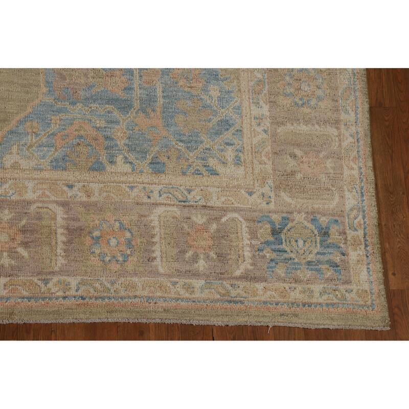 Hand Knotted Oriental 100% Wool Carpet Transitional Medallion Yellow & Gold Oushak Area Rug - 12' 1'' X 8' 10''